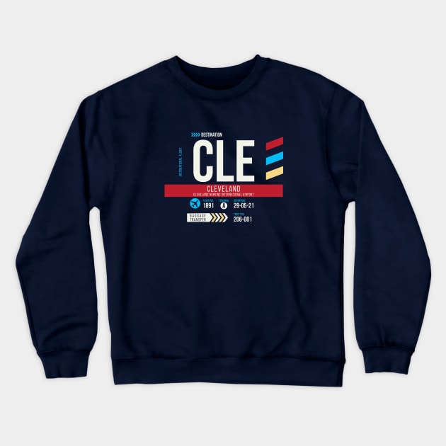 Cleveland (CLE) Airport Code Baggage Tag Crewneck Sweatshirt by SLAG_Creative